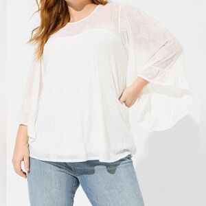 Flocked Mesh Crew Neck Bell Sleeve Swing Top (3X)